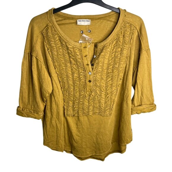 Free People We The Free Redone Tee In Adriatic Sea Mustard Womens 3/4 Sleeve S - Picture 5 of 13